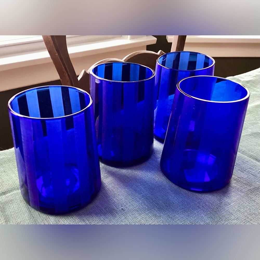 Urban Outfitters Hand blown cobalt blue glasses - Set of 4 NEW
